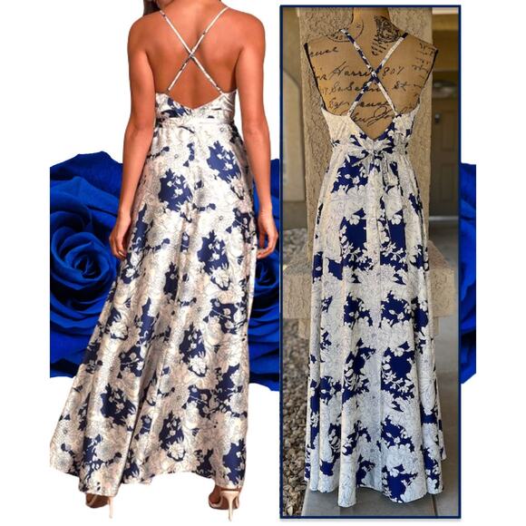 Lulu's Navy and Cream Floral Maxi Dress - Picture 3 of 15